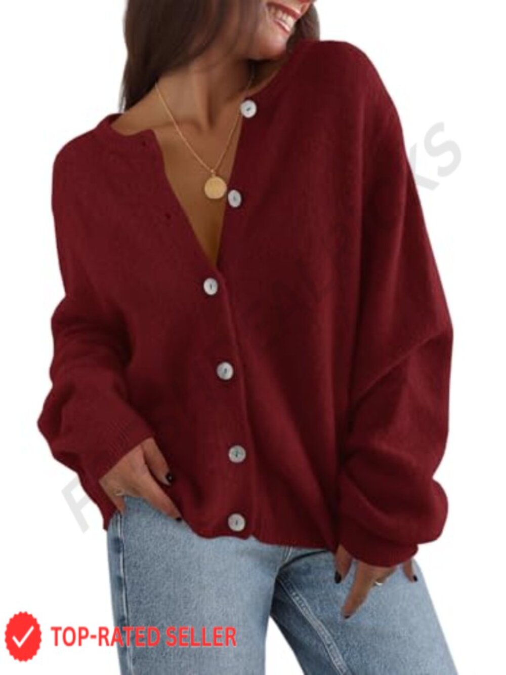 Womens Knit Button Down Cardigan Long Sleeve Crewneck Open Front Sweater